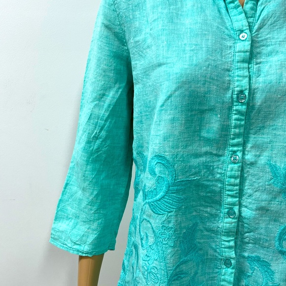 100% Linen Button Down Shirt Top 3/4 Sleeves - Picture 5 of 11